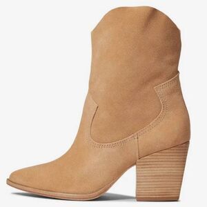 SCHUTZ Tessie Western Ankle Boots Tan Suede Block Heel 9.5B Like New
